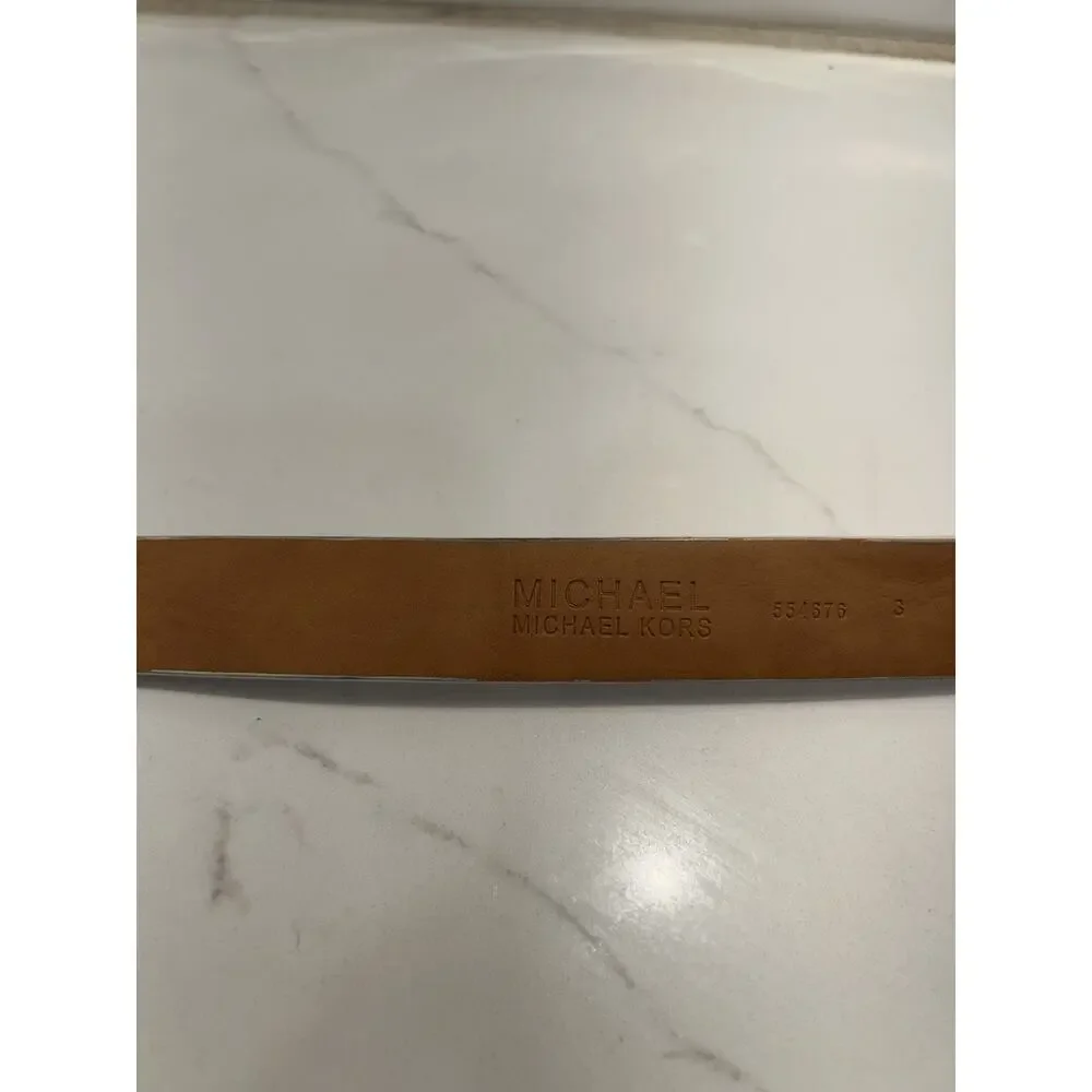 Michael Kors Belt Vanilla Mini Signature Printed MK Logo Gold Buckle 1” Sz Small